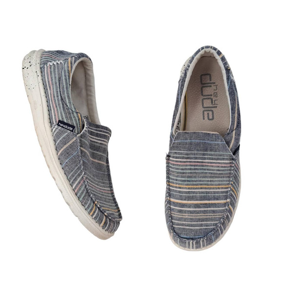 Hey Dude Shoes Hey Dude Misty Chambray Stripes Blue Slip On Shoe